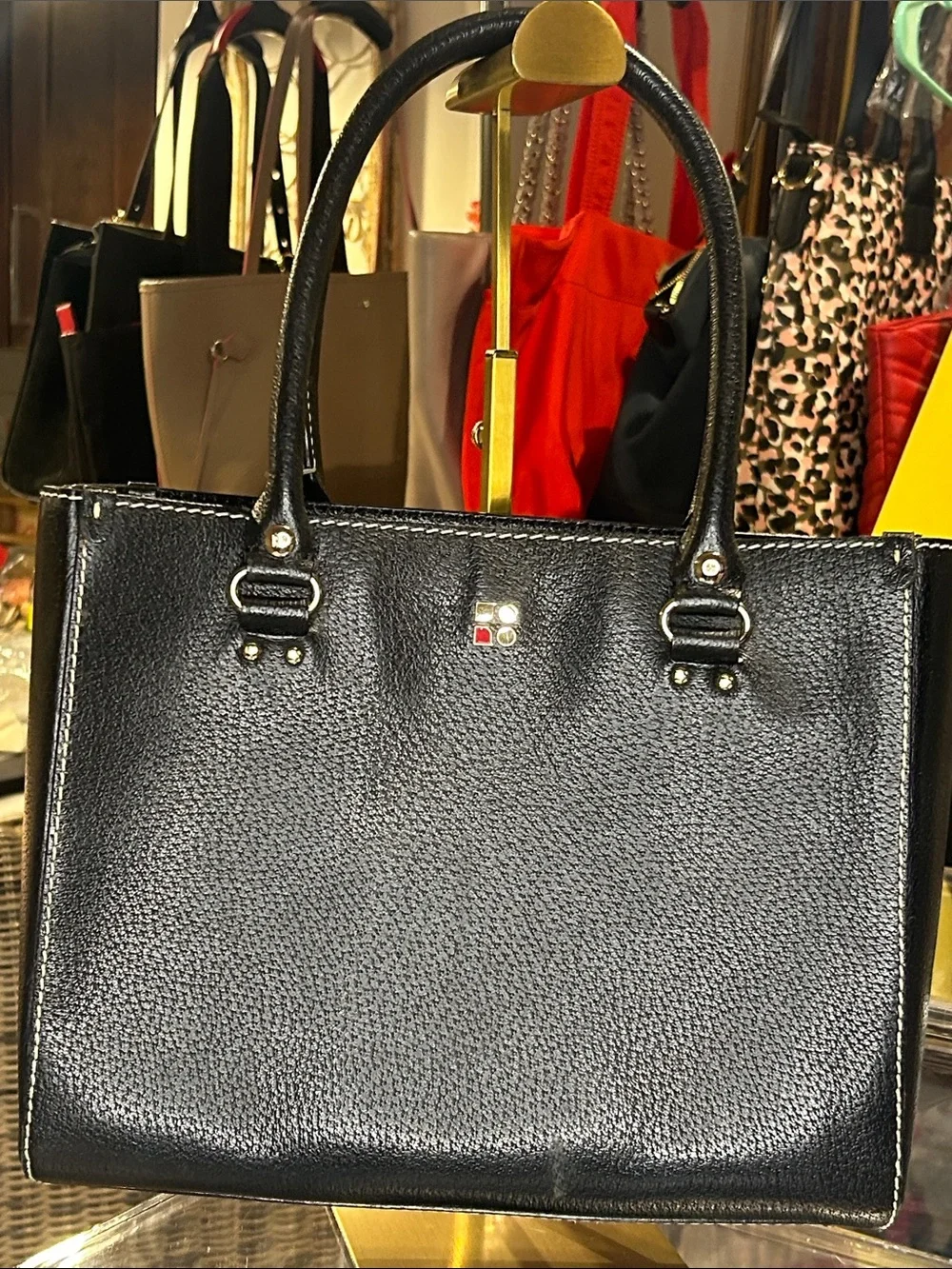 Kate Spade Black Pebbled Leather TarryTown Quinn Structured Bag 11.5”x 9.5” EUC